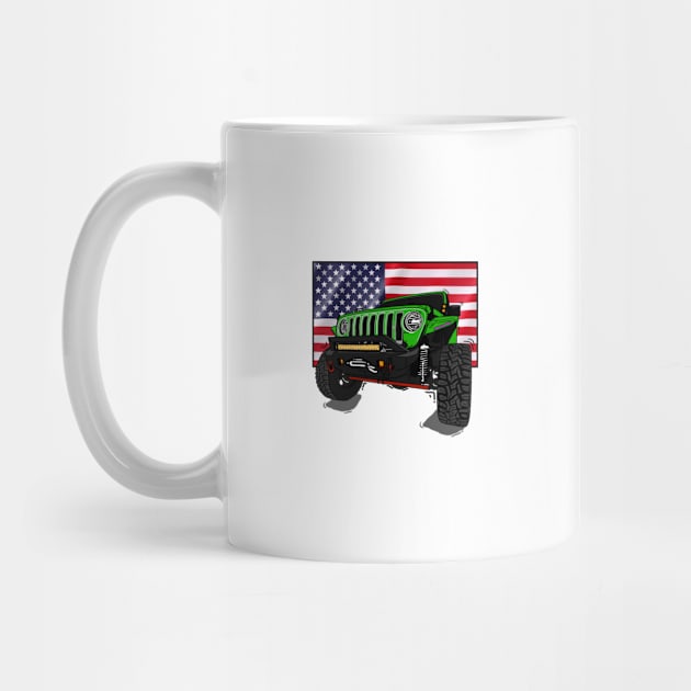 Jeep with American Flag - Green Essential by 4x4 Sketch